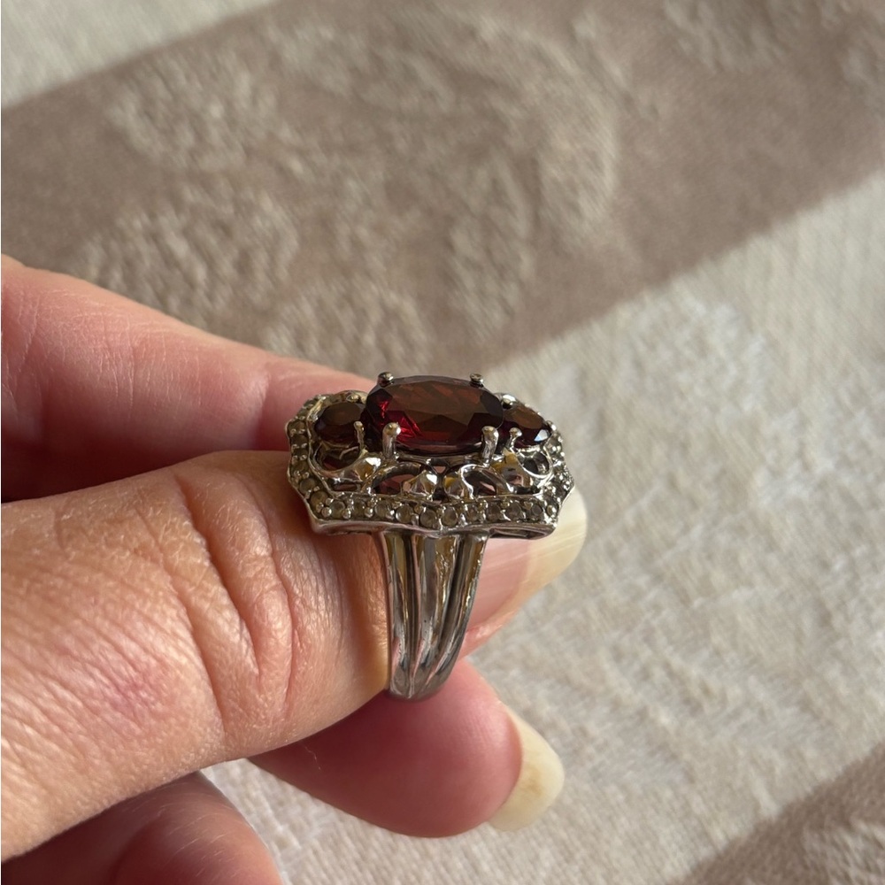 Vintage Garnet Ring set 925 - Picture 5 of 10